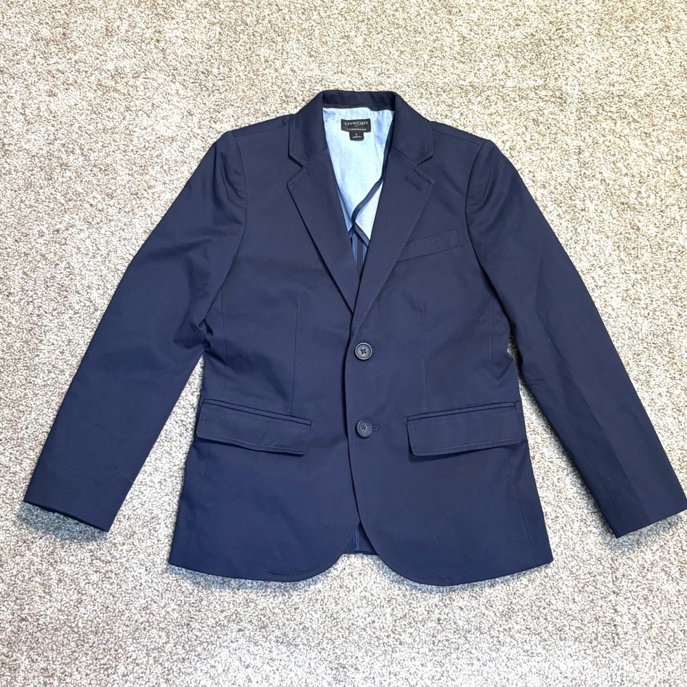 Crewcuts Thompson Blazer Kids Size 8 Navy Blue Cotton Stretch Suit Jacket